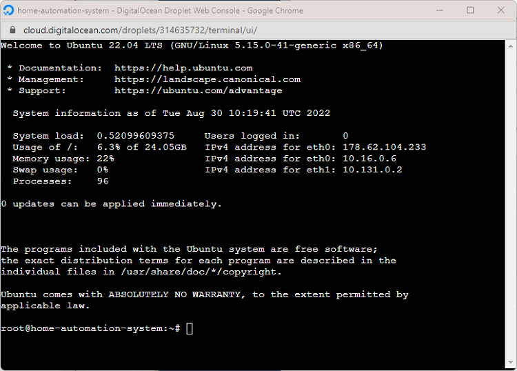 Вход в консоль сервера Linux Ubuntu Digital Ocean с именем пользователя и паролем