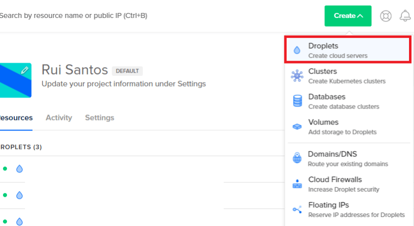 Создание Droplet в Digital Ocean