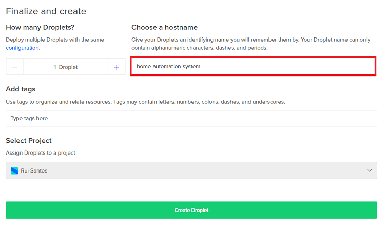 Выбор имени хоста на Digital Ocean для сервера Linux Ubuntu