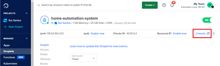 Запуск консоли на сервере Linux Ubuntu Digital Ocean