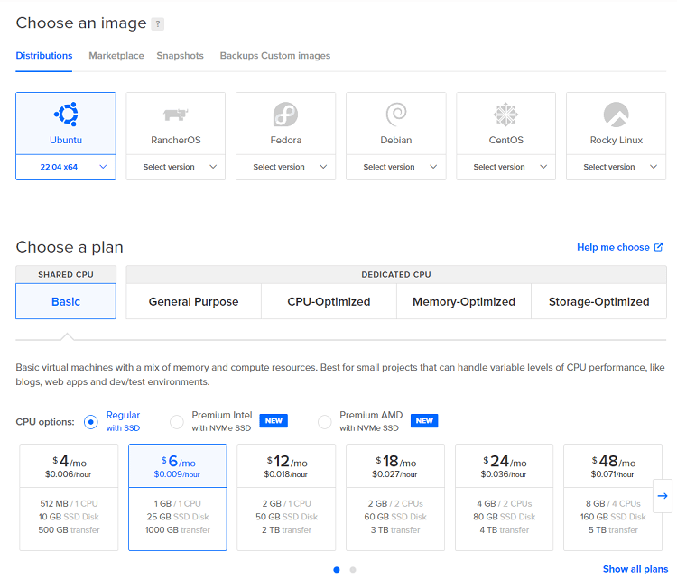 Выбор плана Linux на Digital Ocean для установки MQTT-брокера