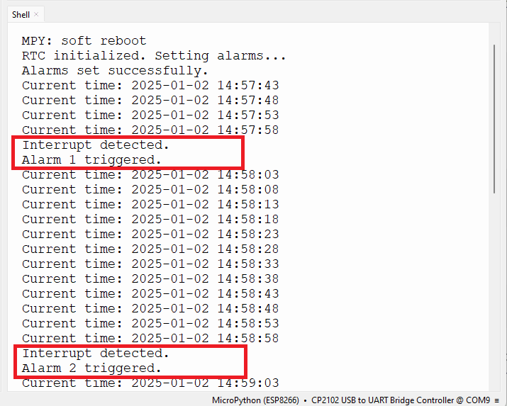 DS3231 RTC с ESP32 и ESP8266 MicroPython -- срабатывание будильников
