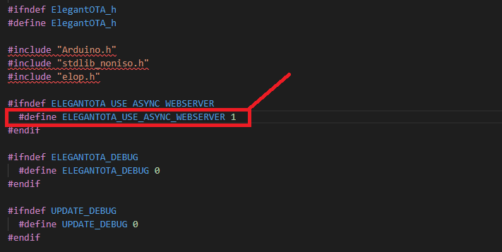 Включение асинхронного режима в библиотеке ElegantOTA