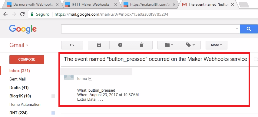 Полученное email-уведомление