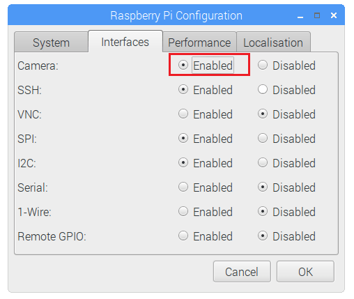 Включение камеры в настройках Raspberry Pi