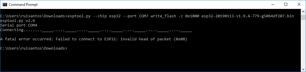 Ошибка подключения к ESP32 при прошивке