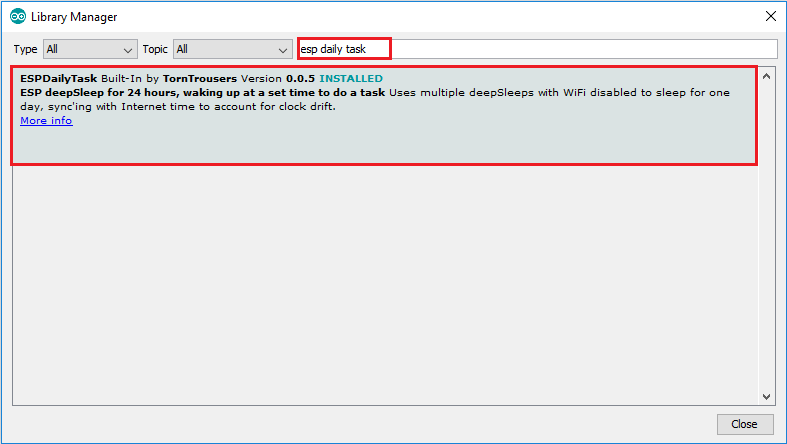 Установка библиотеки ESP Daily Task в Arduino IDE