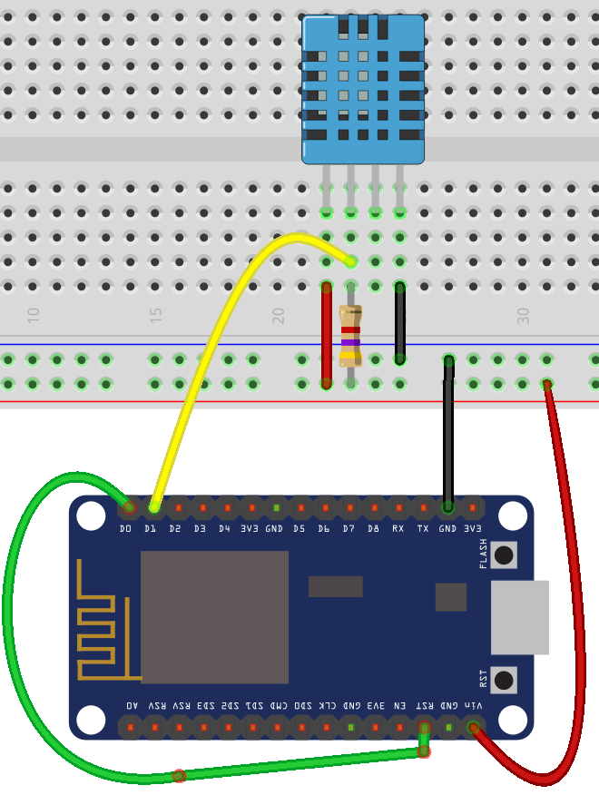 Схема подключения ESP8266 с DHT11 для ежедневной задачи