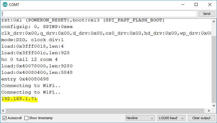 IP-адрес ESP32 ESP8266 в Serial Monitor