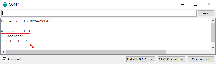 IP-адрес ESP32 в мониторе последовательного порта