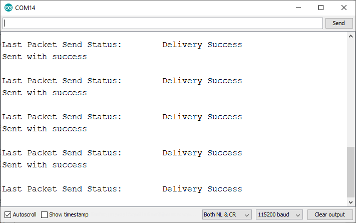 ESP-NOW отправка пакетов — сообщение об успешной доставке в мониторе порта ESP32