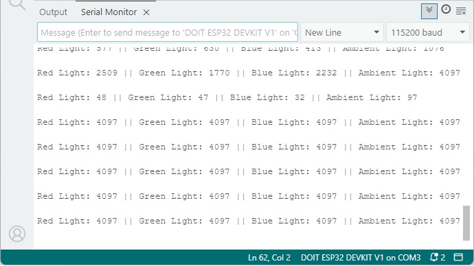 APDS9960 - измерение цвета RGB, тестирование с ESP32