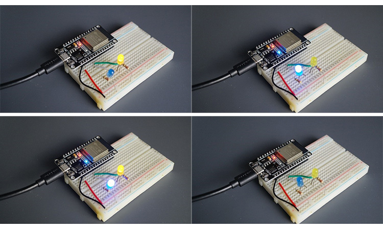 ESP32 мигание двумя светодиодами с разной частотой