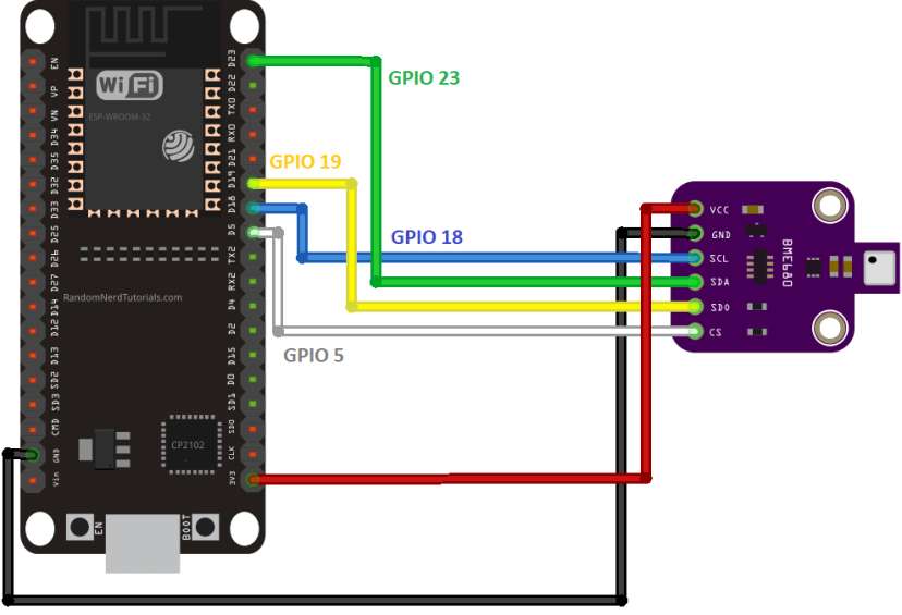 Схема подключения ESP32 BME680 по SPI