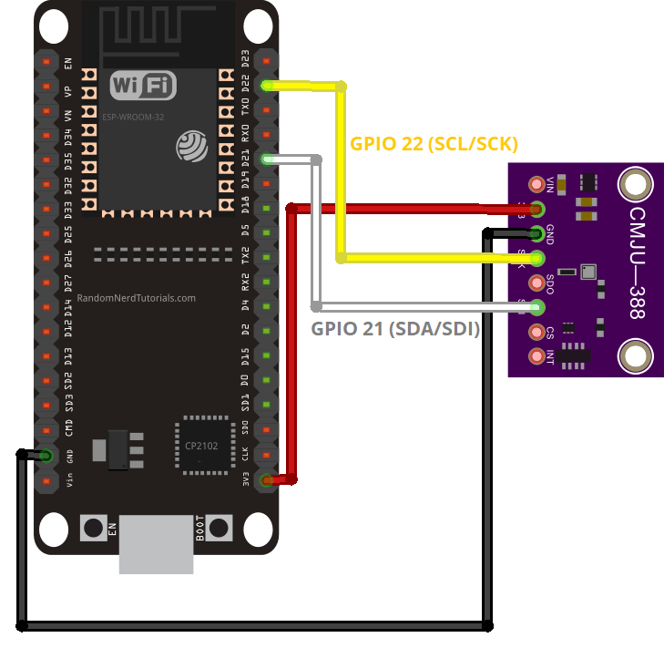 Схема подключения ESP32 BMP388 через I2C с Arduino