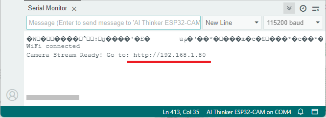 ESP32-CAM получение IP-адреса в мониторе порта