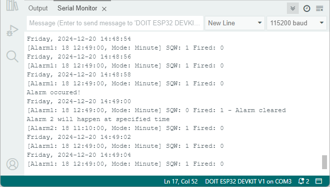 ESP32 с модулем RTC DS3231 -- срабатывание будильников в Serial Monitor
