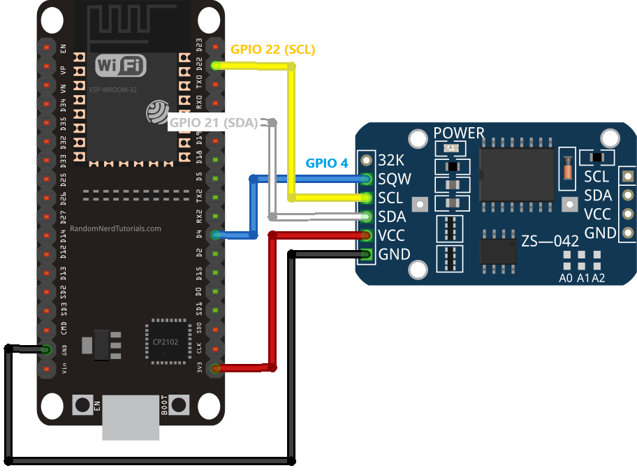 ESP32 с модулем DS3231 RTC - схема подключения