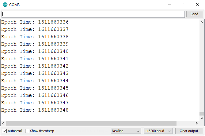ESP32 получение Epoch Unix времени - Serial Monitor