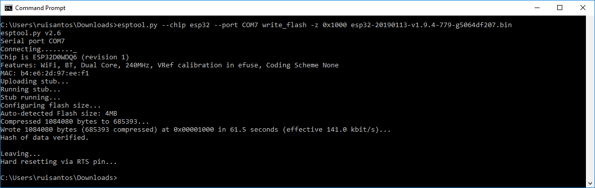 Успешная прошивка MicroPython на ESP32
