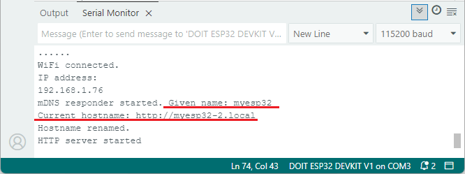 ESP32 получение имени хоста mDNS и вывод в мониторе порта