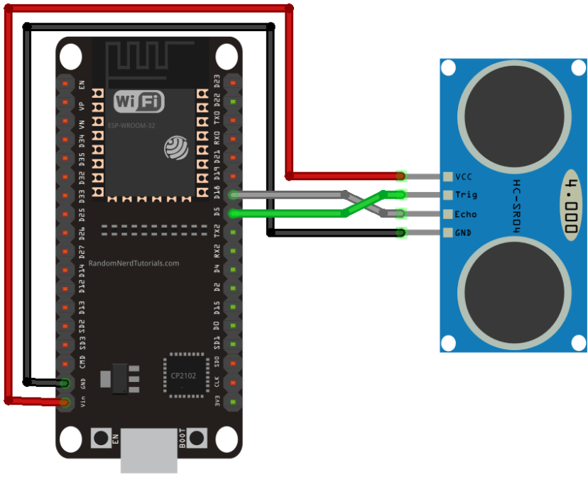 Схема подключения ESP32 к ультразвуковому датчику HC-SR04