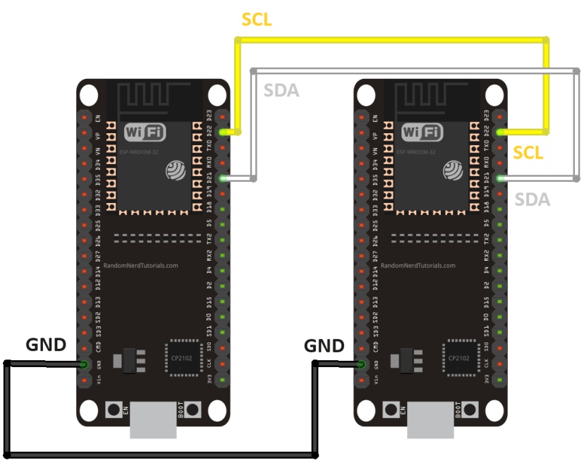 Подключение двух плат ESP32 через I2C