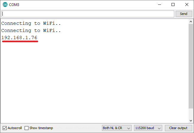 ESP32 ESP8266 NodeMCU IP-адрес в мониторе порта Arduino IDE