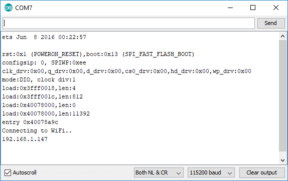 IP-адрес ESP32 в мониторе порта