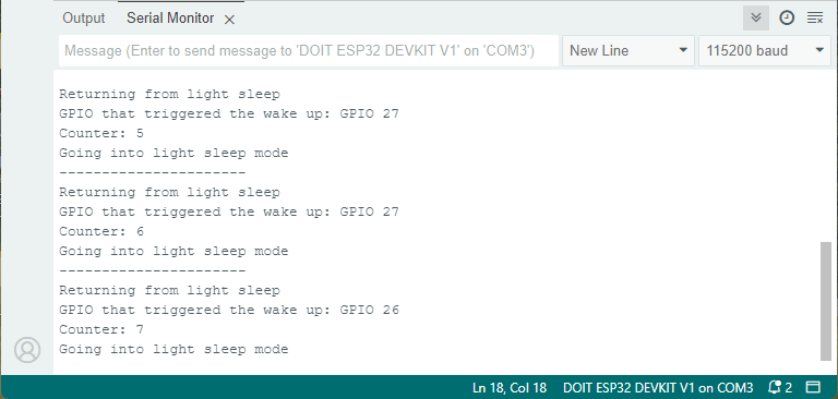 ESP32 Легкий сон с внешним пробуждением ext1 - Демонстрация