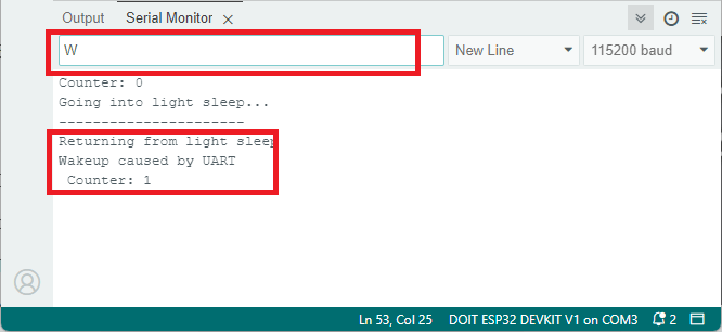 ESP32 легкий сон - пробуждение через UART