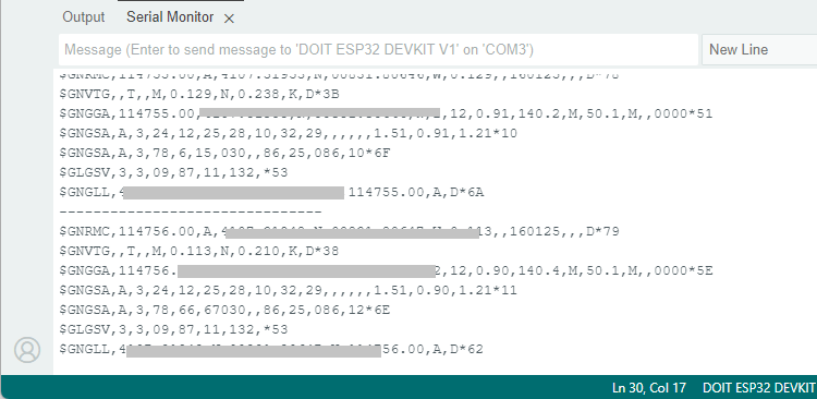 Получение необработанных GPS-данных с ESP32 и NEO-M8N