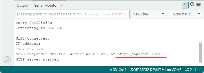 ESP32 Монитор порта - mDNS имя хоста