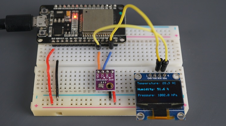 ESP32 отображение показаний датчика BME280 на OLED дисплее с использованием очередей FreeRTOS