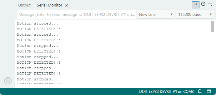 ESP32 PIR-датчик движения с прерываниями — сообщения в Serial Monitor