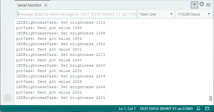 ESP32 FreeRTOS задачи с очередями - демонстрация в Serial Monitor
