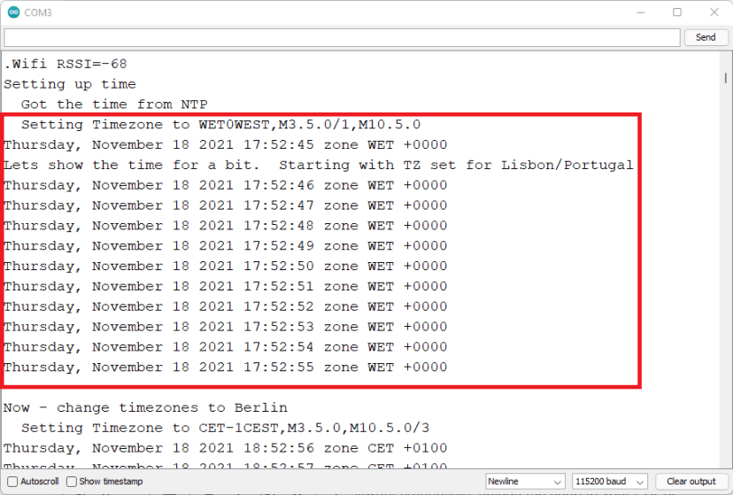 ESP32 NTP время -- установка часового пояса