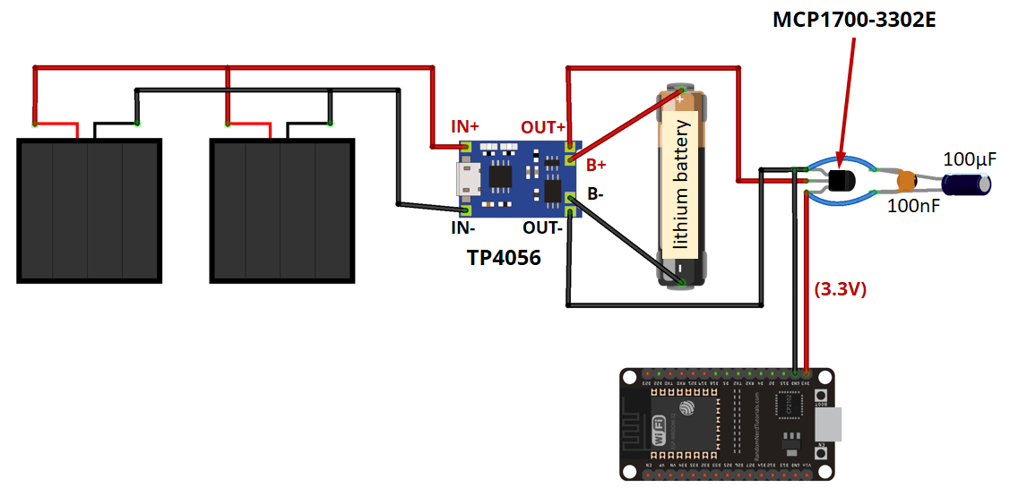 Схема питания ESP32 от солнечных панелей