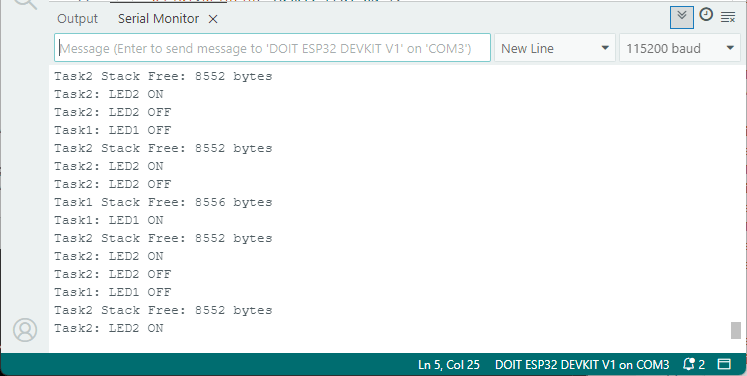 ESP32 с FreeRTOS определение высшей отметки стека задачи