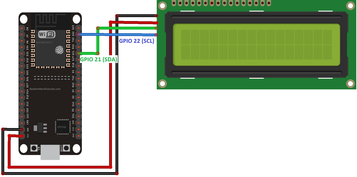Схема подключения ESP32 к I2C LCD