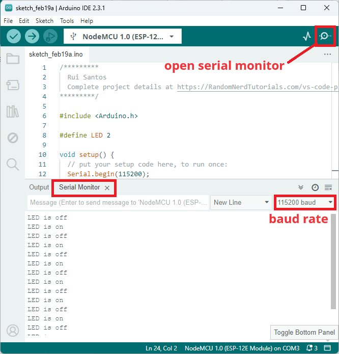 Serial Monitor Arduino IDE 2.0 ESP8266 NodeMCU