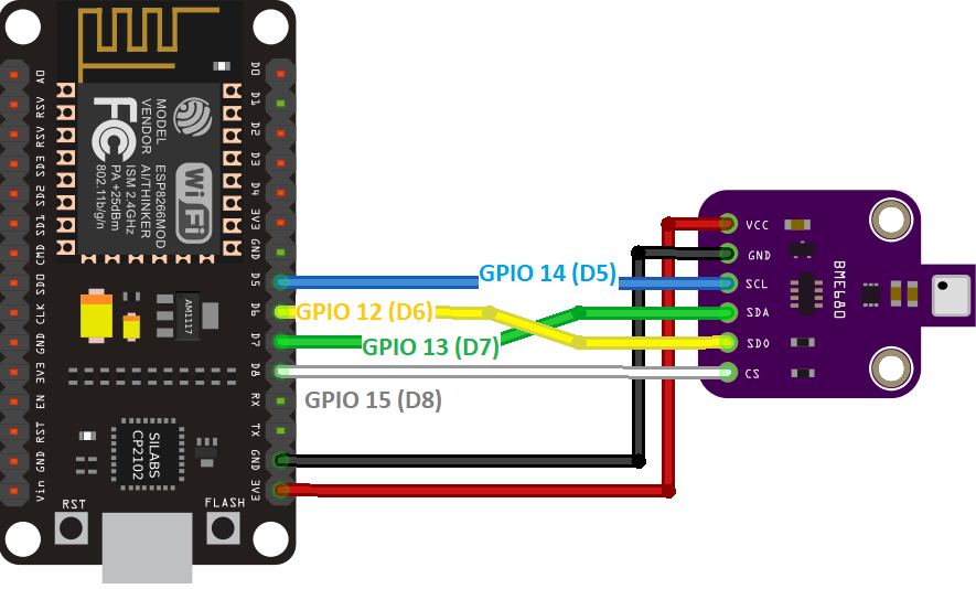 ESP8266 NodeMCU BME680 датчик окружающей среды схема подключения SPI