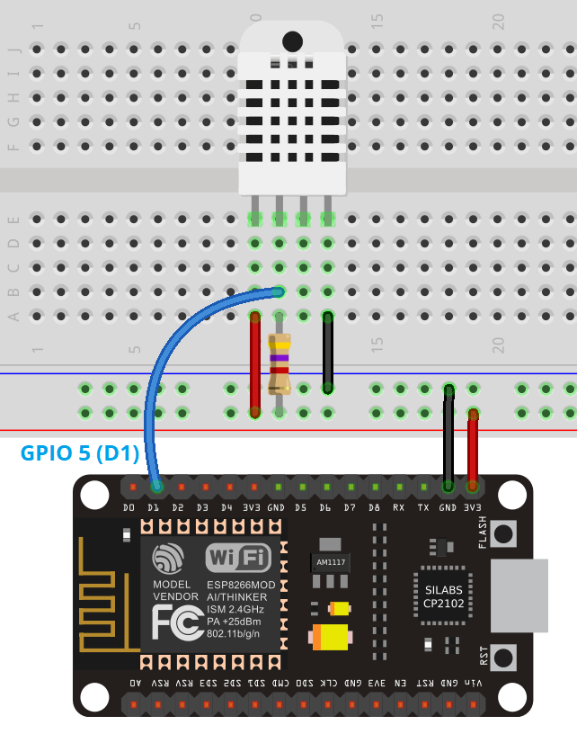 Схема подключения ESP8266 с DHT11 DHT22