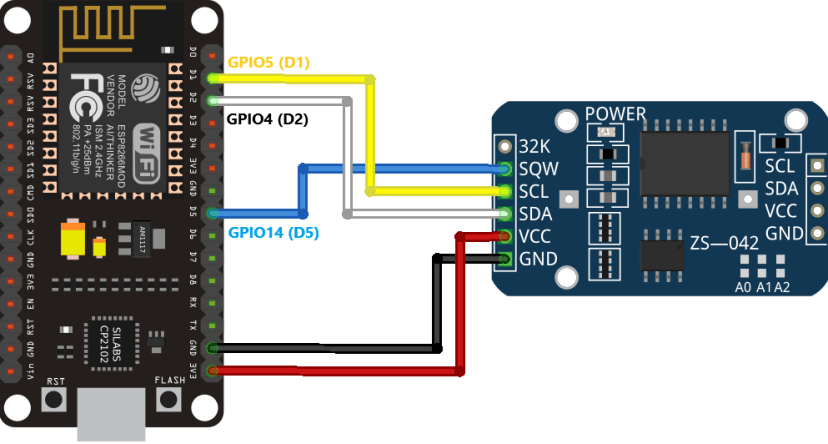 Схема подключения ESP8266 с модулем DS3231 RTC