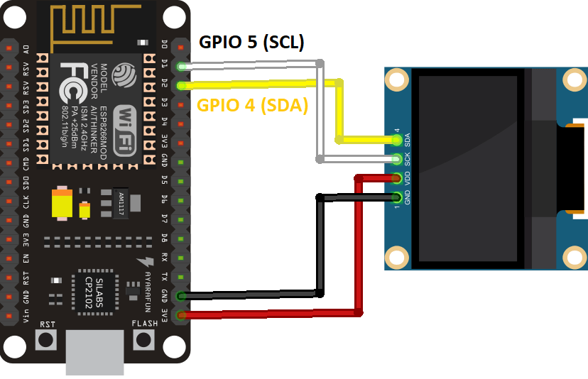 Схема подключения OLED SSD1306 к ESP8266 NodeMCU MicroPython I2C SCL SDA