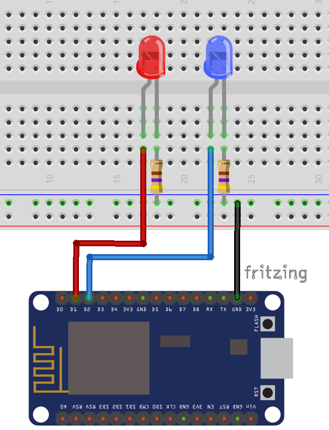 Схема подключения ESP8266 со светодиодами