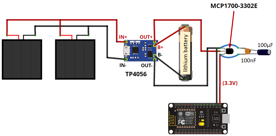 Схема питания ESP8266 от солнечных панелей
