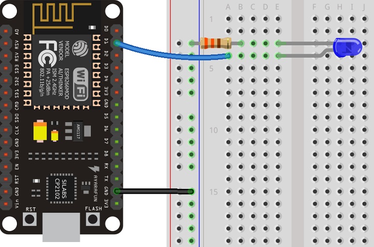 Схема подключения ESP8266 веб-сервера с одним светодиодом на D1