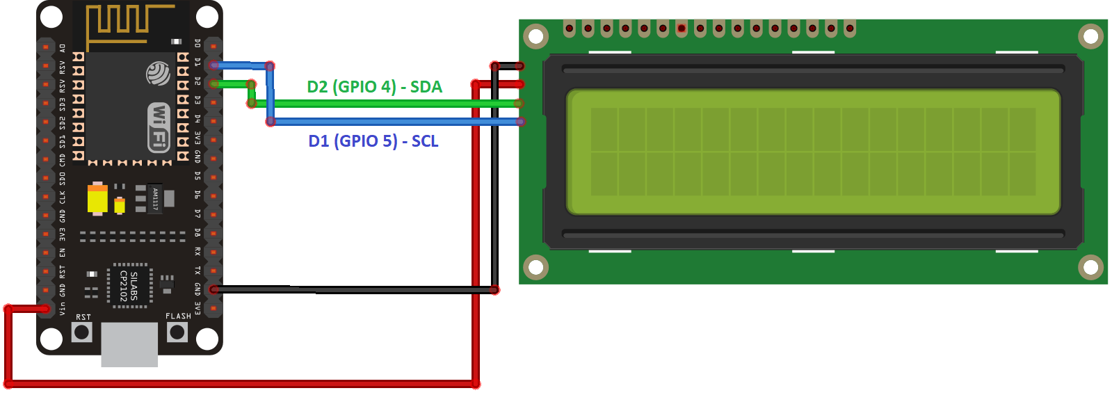 Схема подключения ESP8266 к I2C LCD