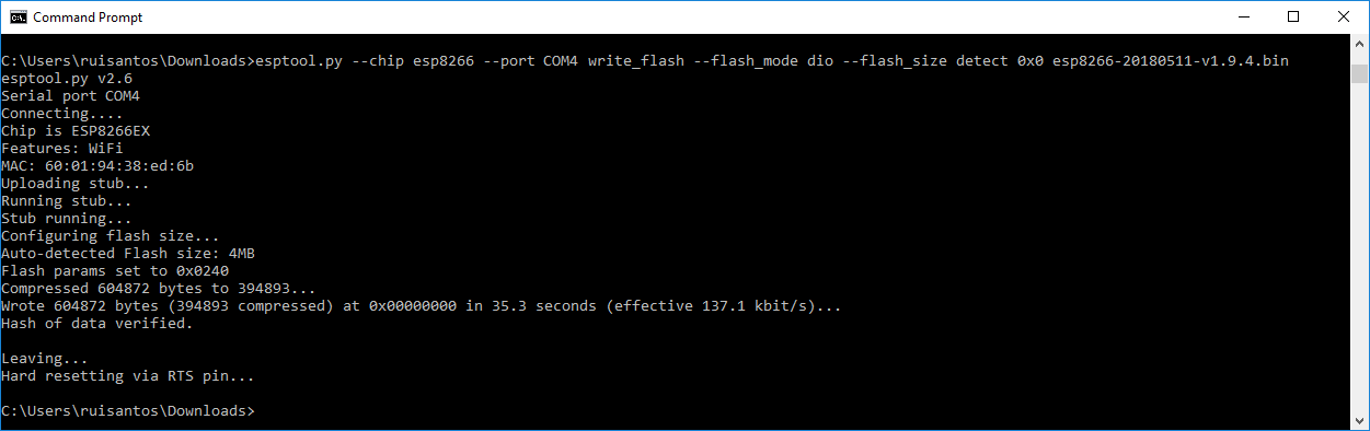 Успешная прошивка MicroPython на ESP8266